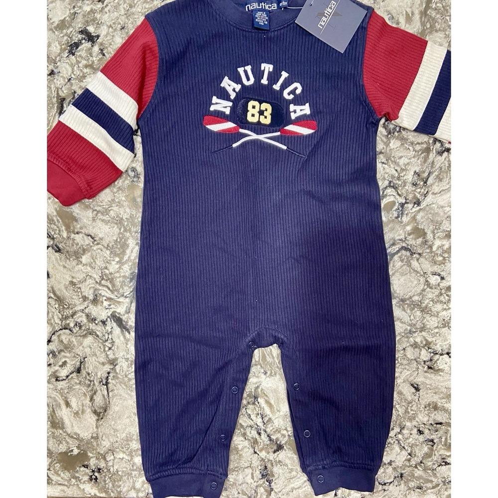Nautica 12-18 Month Baby Romper Jumpsuit Red White Blue Oars NWT